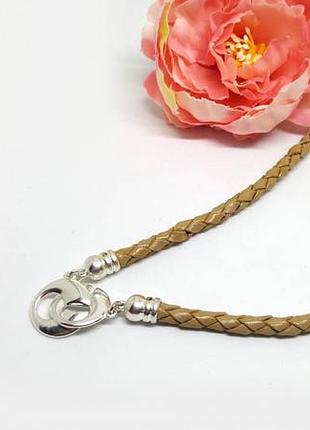 🔺 плетений шкіряний короткий шнурок-джгут чокер "бежевий" данія pilgrim