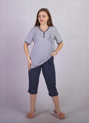 Пижама женская летняя трикотажная футболка с бриджами для беременных и кормящих р.48-58