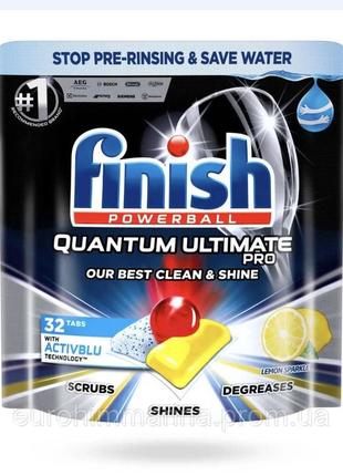 Таблетки для посудомийної машини фініш finish quantum ultimate lemon (32 штуки)1 фото