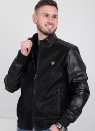 Чоловіча чорна куртка курточка екошкіра екошкіра1 фото