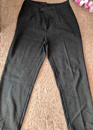 Теплые шерстяные меланжевые брюки с высокой посадкой2 фото