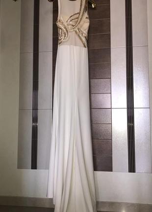 Вечернее белое платье, свадебное платье tarik ediz с расшитой бисером спинкой и накидкой2 фото