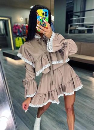 Трендова жіночна міні сукня з мереживом 😍