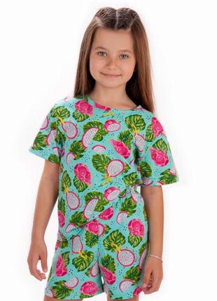 Хлопковая пижама футболка + шорты в цветах, family look мама+душка, летняя пижама, хлопковая пижама для девчонки