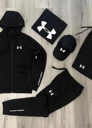 Спортивний костюм чоловічий комплект under armour весна осінь літо комплектом з футболка+шорти+кепка. живе фото
