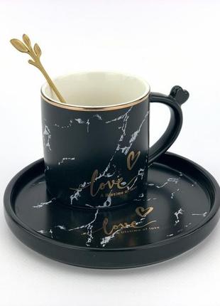 Керамічна чашка з блюдцем tree love чорна