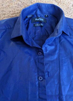 Мужская темно синяя рубашка с отливом3 фото