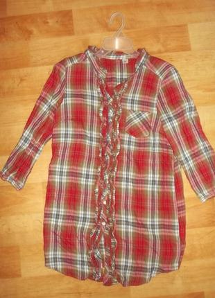 Рубашка  удлиненная клетка рюши фланель тонкая хлопок. р. s - h&m