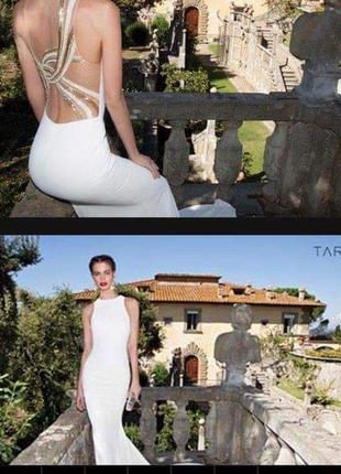 Вечірній біле плаття, весільну сукню tarik ediz з розшитій бісером спинкою і накидкою1 фото