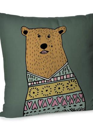 Подушка диванная с бархата медведь в свитере 45x45 см (45bp_tfl088)