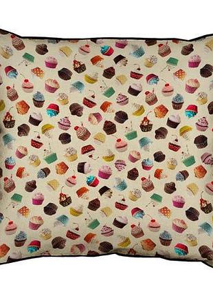 Подушка с мешковины разные пирожные 45x45 см (45phb_swe007_wh)