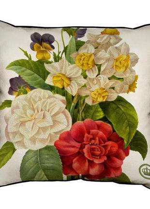 Подушка с мешковины букет с нарциссами 45x45 см (45phb_bot003_wh)