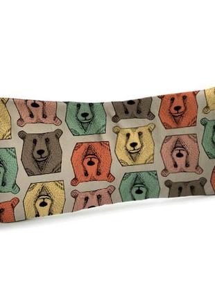 Подушка диванна оксамитова разноцветные мордашки медведя на сером фоне 50x24 см (52bp_tfl036)1 фото