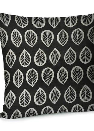 Подушка диванна з оксамиту белые листики на черном фоне 45x45 см (45bp_flora010)