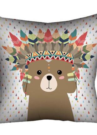 Подушка габардинова з принтом мишка-индеец 40x40 (4p_wl006_wh)