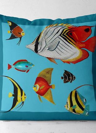 Подушка габардиновая c принтом яркие аквариумные рыбки 50x50 (5p_casa017)