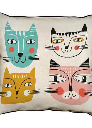 Подушка з мішковини котячьи мордашки 45x45 см (45phb_joy007)