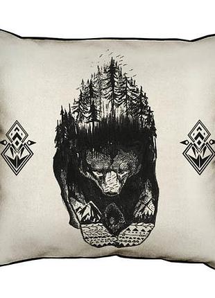 Подушка з мішковини лісний ведмідь 45x45 см (45phb_tfl001_bl)