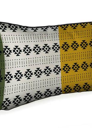 Подушка интерьерная из мешковины черный орнамент на желто-белом фоне 45x32 см