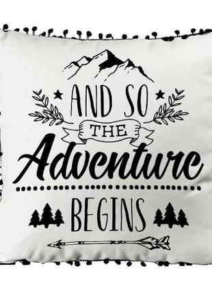 Подушка из мешковины с помпонами and so the adventure begins 45x45 см (45phbp_urb005)