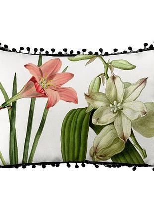 Подушка із мішковини з помпонами flowers 45x32 см (43phbp_flora003)