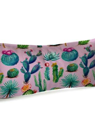 Подушка для дивана бархатная кактусы на розовом фоне 50x24 см (52bp_ex008)