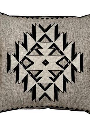 Подушка з мішковини навахо орнамент на сером фоне 45x45 см (45phb_fol042_se)