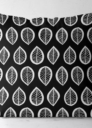 Подушка з принтом габардинова белые листочки на черном фоне 50x50 (5p_casa048)