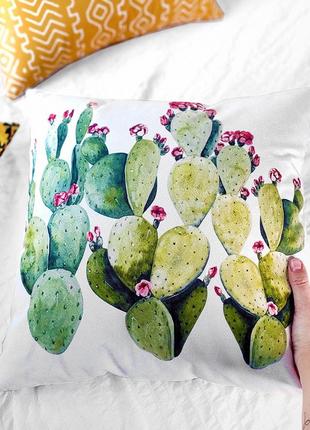 Подушка диванная с бархата цветущие кактусы 45x45 см (45bp_flora005)