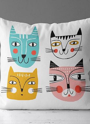 Подушка габардиновая c принтом котячьи мордашки 40x40 (4p_casa041)