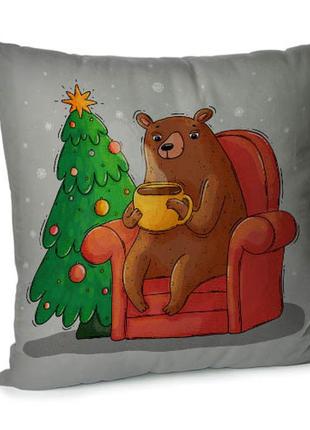 Подушка диванна з оксамиту медведь с горячим шоколадом 45x45 см (45bp_22ng017)1 фото
