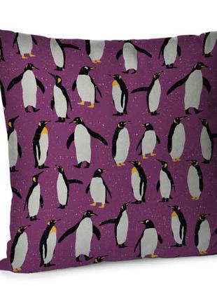 Подушка диванна з оксамиту пингвины 45x45 см (45bp_22ng019)1 фото