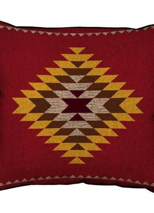 Подушка з мішковини желто-коричневый навахо орнамент 45x45 см (45phb_fol016_br)