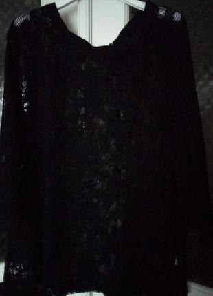 Чорна блуза мереживо з довгим рукавом1 фото