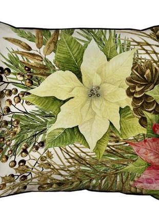 Подушка з мішковини рождественский цветок 45x45 см (45phb_17ng001_wh)
