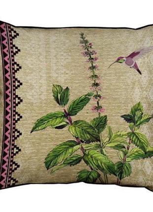 Подушка з мішковини цветок и колибри 45x45 см (45phb_bot023_br)