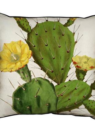 Подушка с мешковины кактуcы с цветами 45x45 см (45phb_tfl024_bl)1 фото