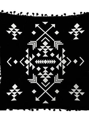 Подушка із мішковини з помпонами орнамент с стрелами 45x45 см (45phbp_casa002)