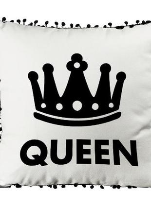 Подушка із мішковини з помпонами queen 45x45 см (45phbp_urb002)1 фото