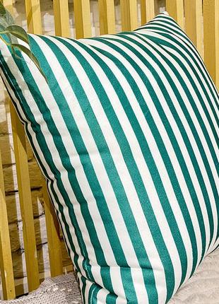 Подушка диванная с бархата бело-зеленые полоски 45x45 см (45bp_22ng015)