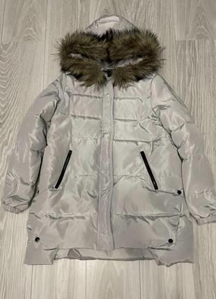 Сірий сріблястий зимовий пуховик куртка stradivarius оверсайз2 фото