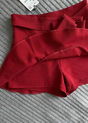 Бордовая юбка шорты с шортами мини длина8 фото