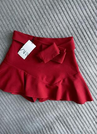 Бордовая юбка шорты с шортами мини длина2 фото