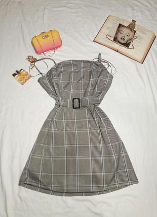 Сукня primark/ плаття на тонких брительках/ плаття в клітку з поясом