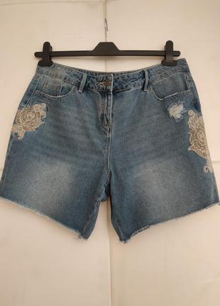 Стильні джинсові шорти george з вишивкою квітів і потертостями.1 фото