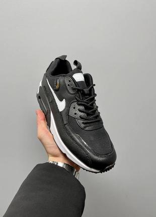 Мужские кожаные кроссовки nike air max. цвет черный с белым