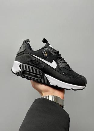 Чоловічі шкіряні кросівки nike air max. колір чорний з білим2 фото