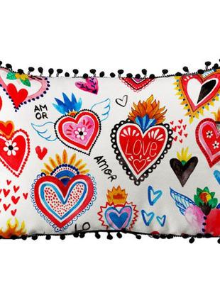 Подушка из мешковины с помпонами love amor 45x32 см (43phbp_22l002)