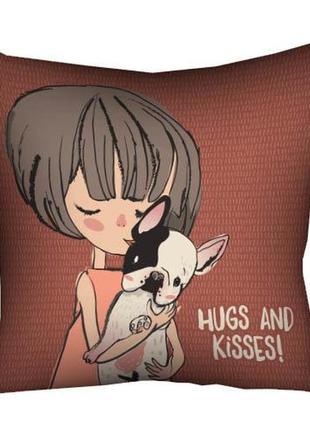 Подушка габардиновая c принтом hugs and kisses! 30x30 (3p_dog024)