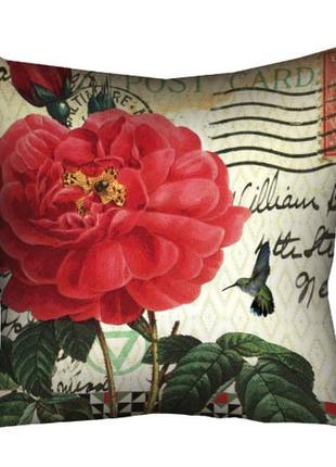 Подушка габардиновая c принтом колибри с цветком 30x30 (3p_bot036)